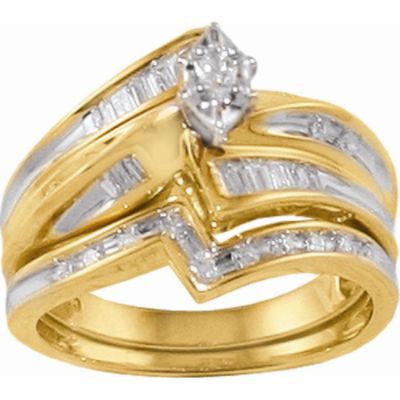 Tradition Diamond 1/3 cttw Certified Marquise Diamond Center Bridal Set in 10K Yellow Gold