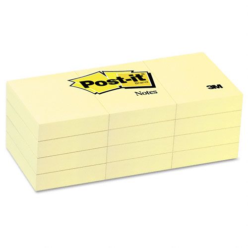 Post-it Original Notes, 1.5 x 2, Canary, 12 100-Sheet Pads