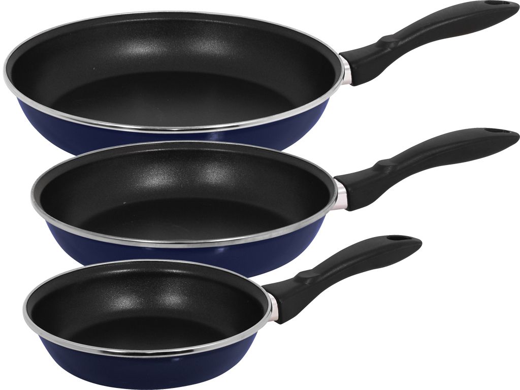 Magefesa Provence Blue Gloss Enamel On Steel 7 Inch  9 Inch & 11 Inch Fry Pan Set (3 Piece)