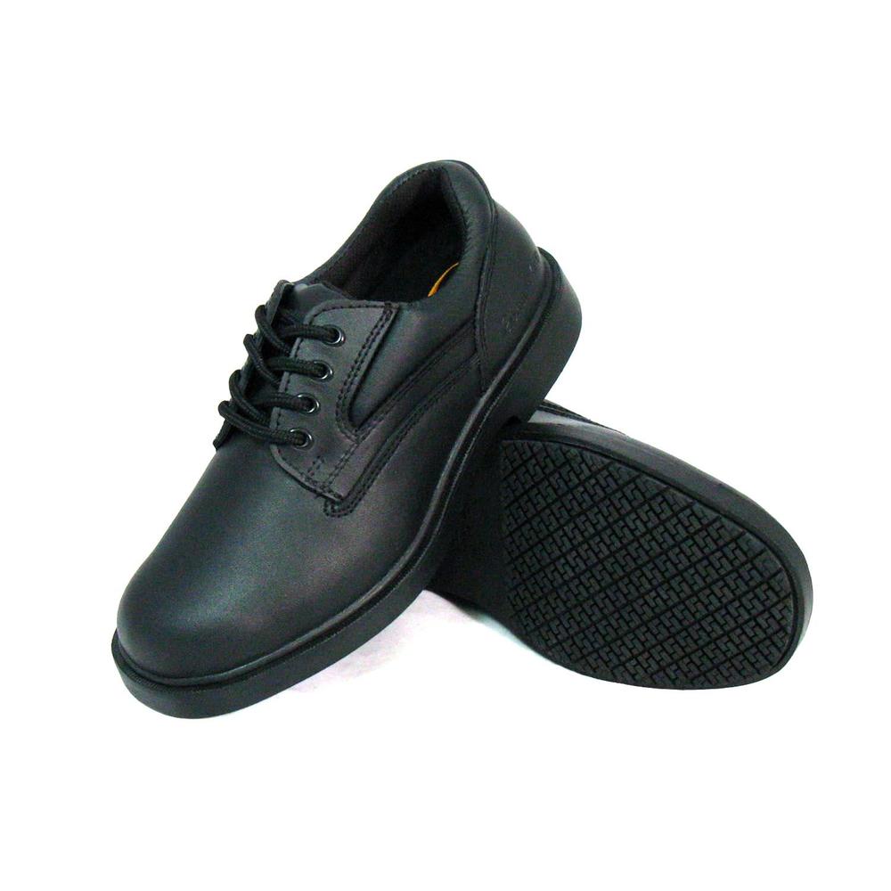 Women Slip-Resistant Blucher Work Shoes #720 Black Leather