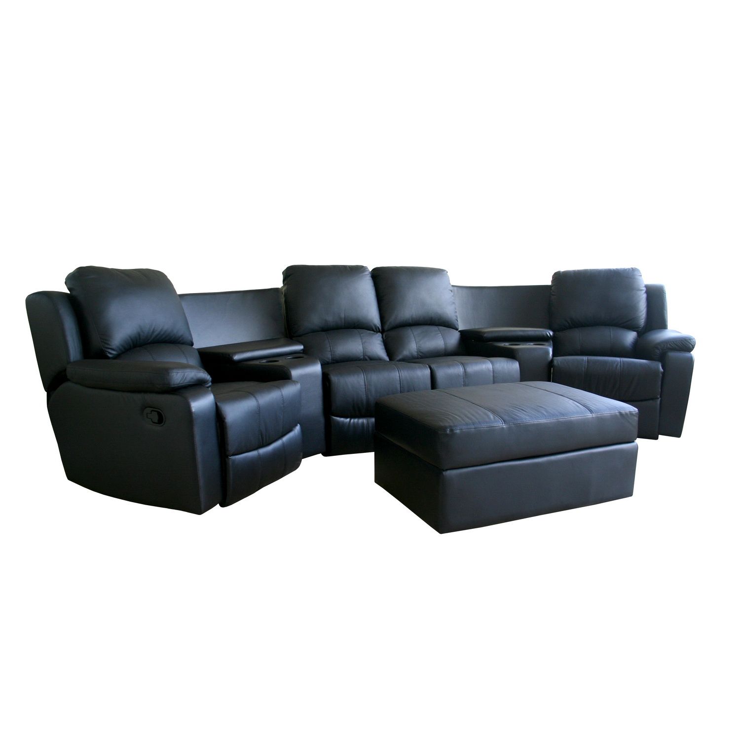 Baxton Studio Arviragus Leather Curved 7-pcs Home Theater Sectional in Black