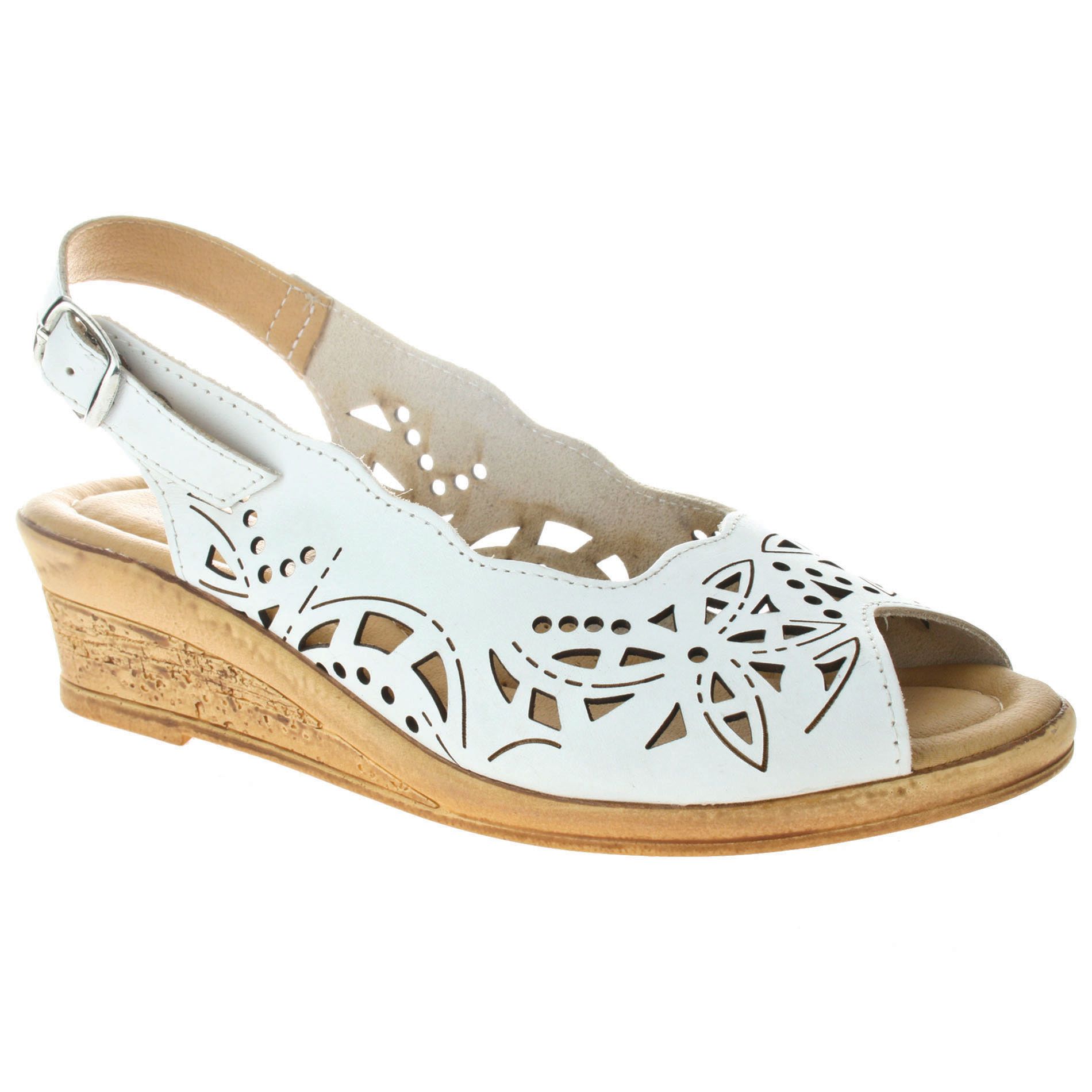 Spring Step Womens Orella-W White Leather Slingback Sandal