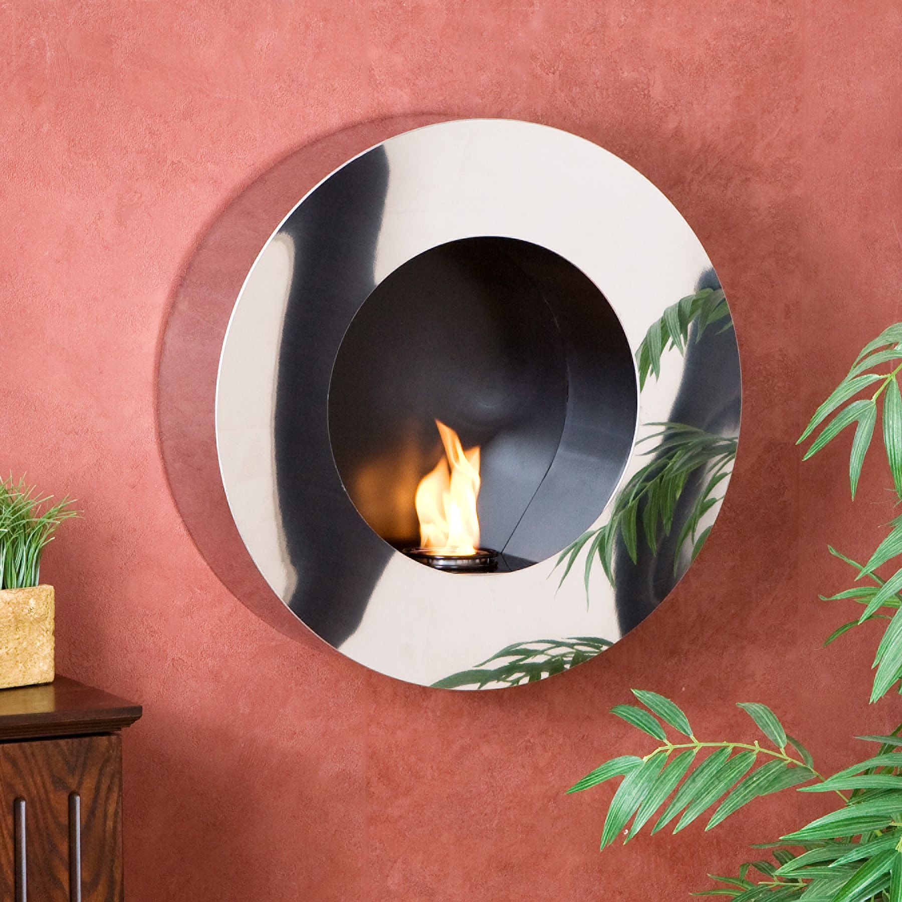 Southern Enterprises Round Stainless Steel Wall Mount Gel Fuel Sconce