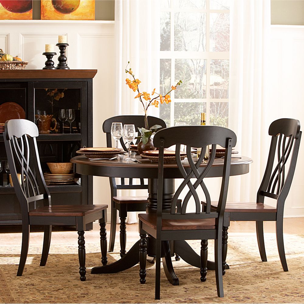 Oxford Creek 5-Piece Casual Country Antique Black Round Dining Table Set