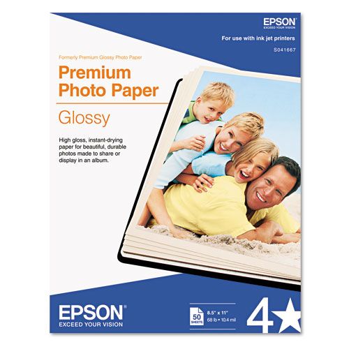 Epson EPSS041667 High-Gloss Premium Photo Paper, 8-1/2 x 11, 50/Pk