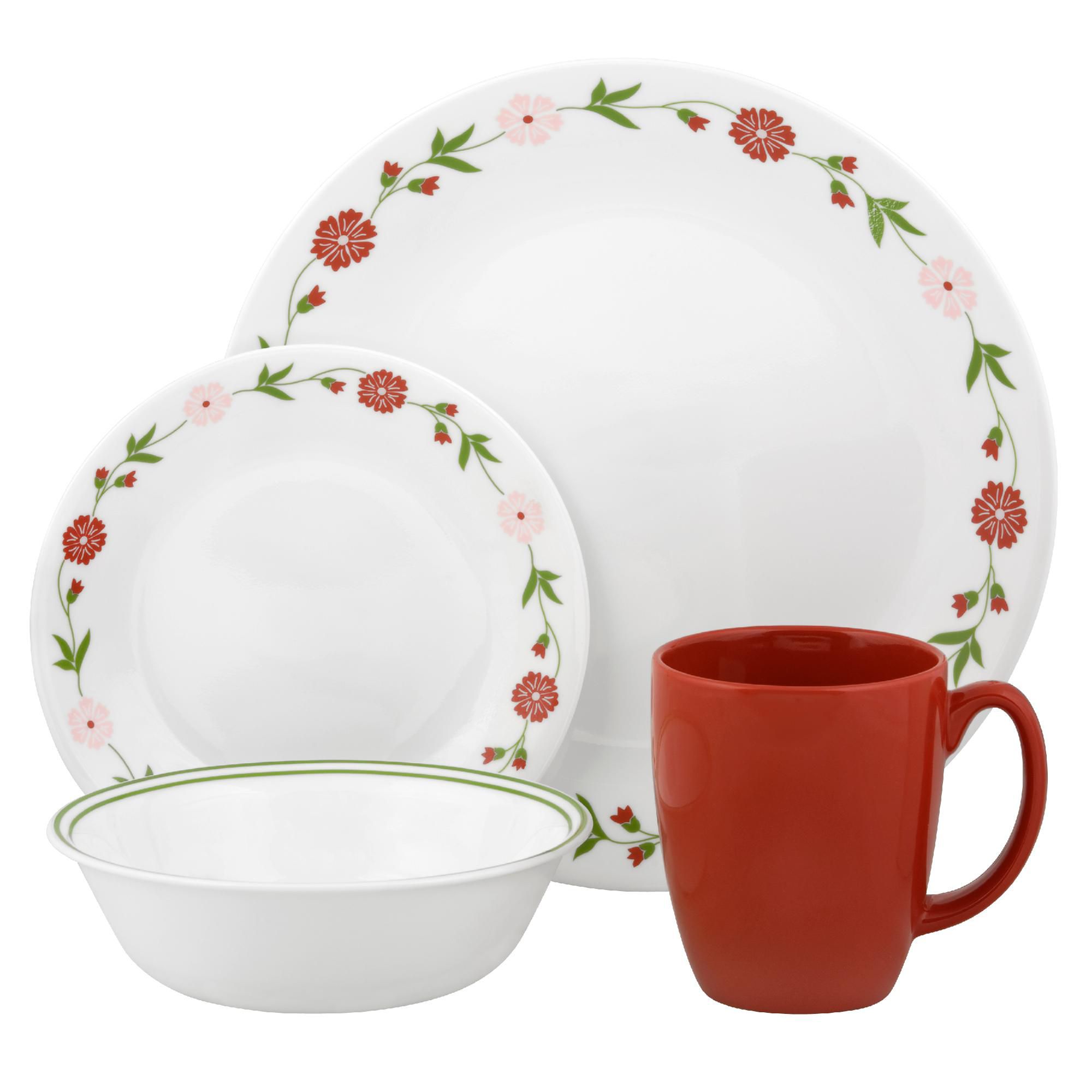Corelle 16-Piece Spring Pink Floral Livingware Dinnerware Set