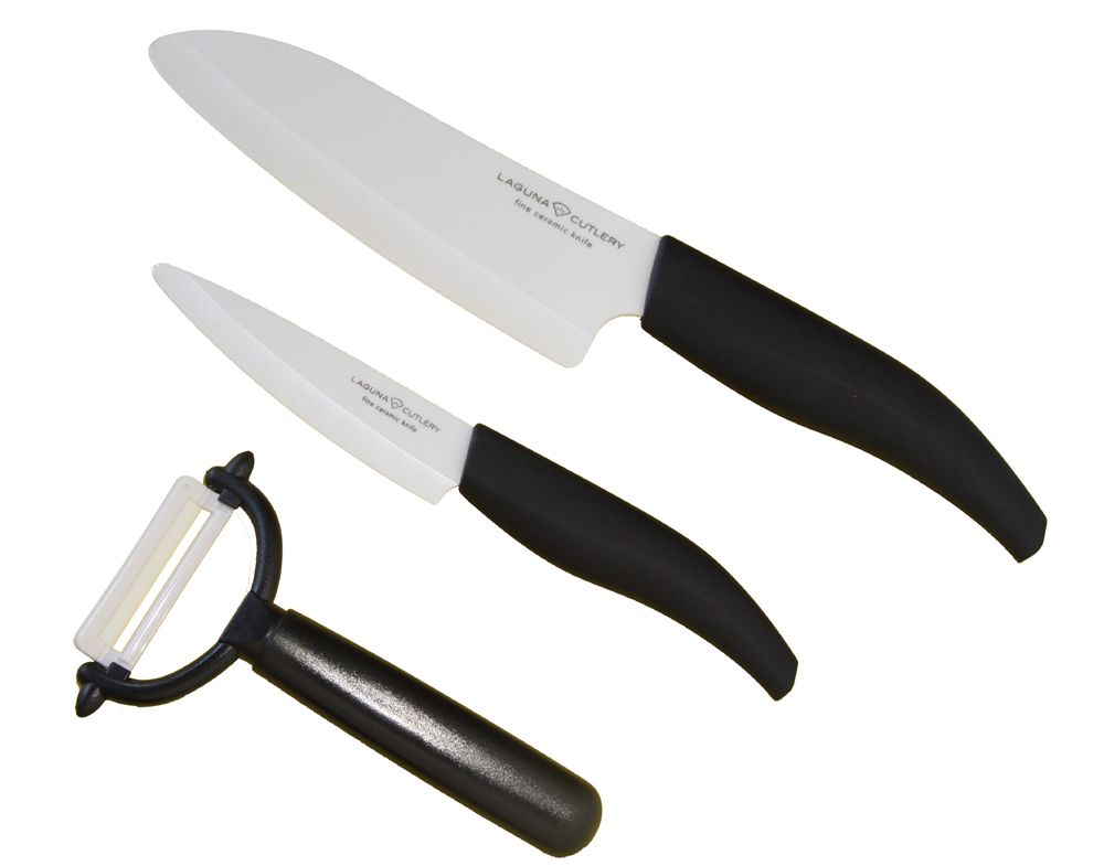 Laguna Cutlery Malibu  3-piece  Ceramic Knife Set with 4" Paring, 5.5" Santoku and Peeler Black handle at Sears.com