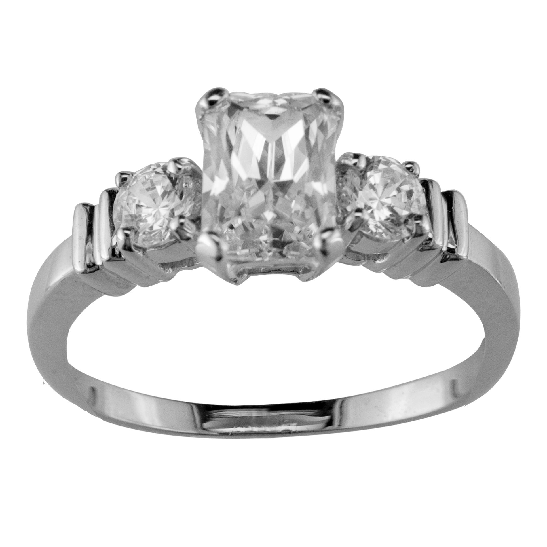 Radiant and Round Cubic Zirconia 3-Stone Ring in 10K White Gold