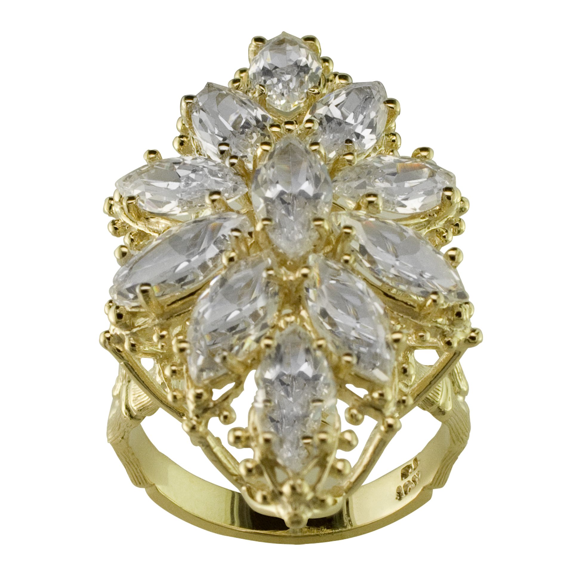 Cubic Zirconia Marquise Cluster Floral Ring in 10K Yellow Gold