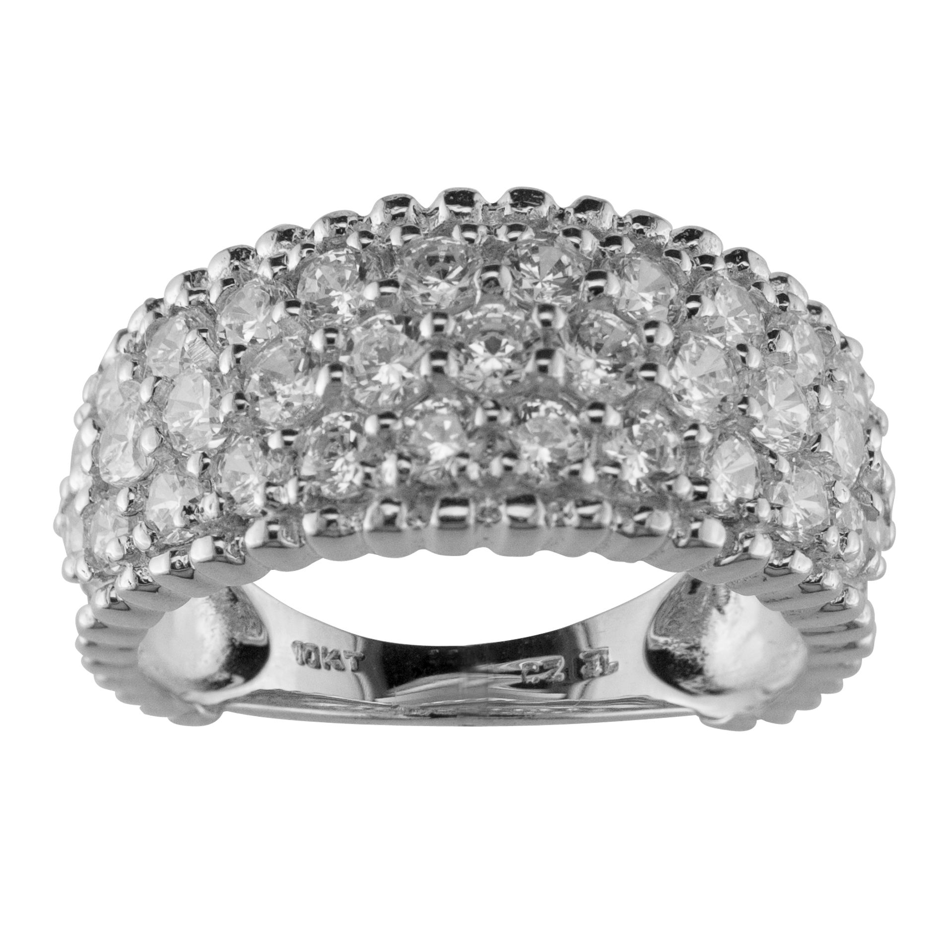 Cubic Zirconia 3-Row Beaded Edge Ring in 10K White Gold at Kmart.com