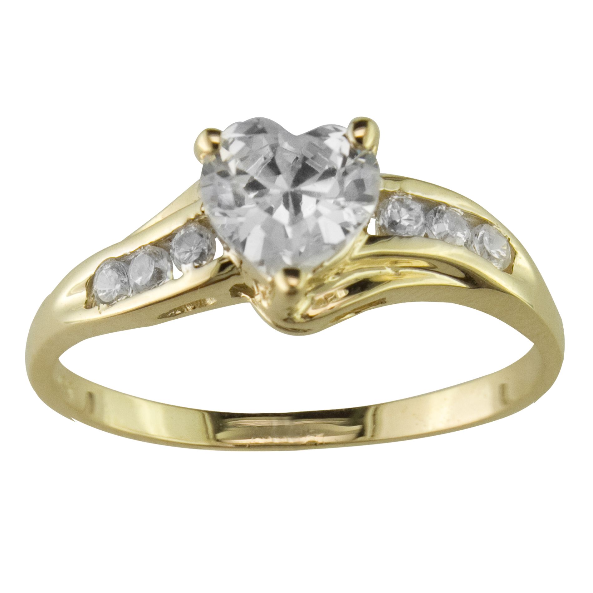 Cubic Zirconia Heart with Round Accents Ring in 10K Yellow Gold