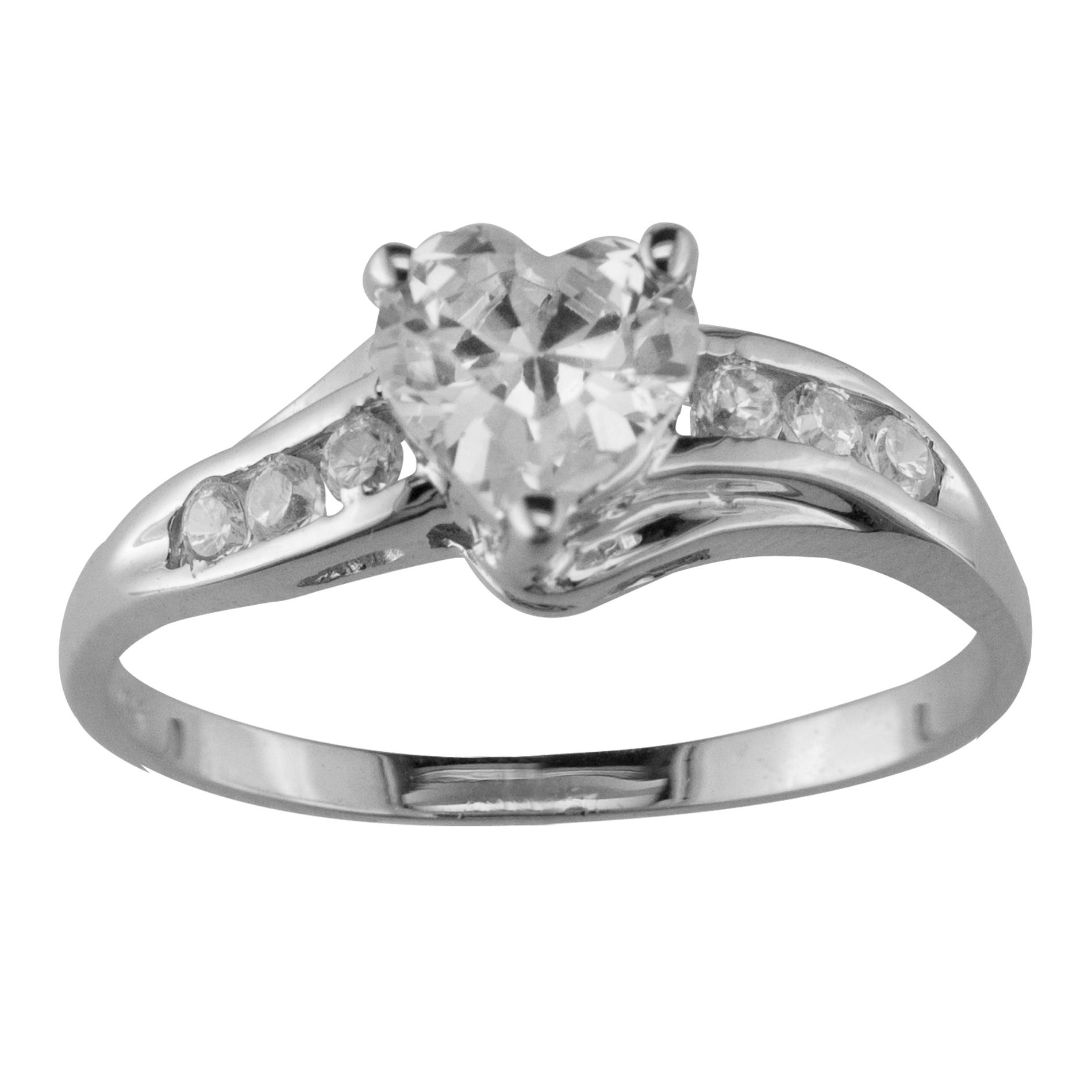 Cubic Zirconia Heart with Round Accents Ring in 10K White Gold