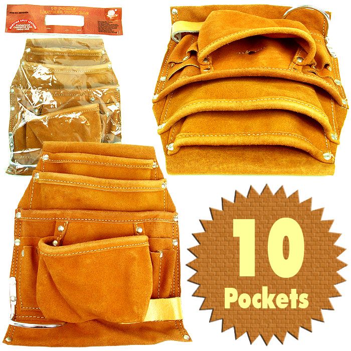 Stalwart Professional 10 Pocket Genuine Leather Tool Bag Pouch