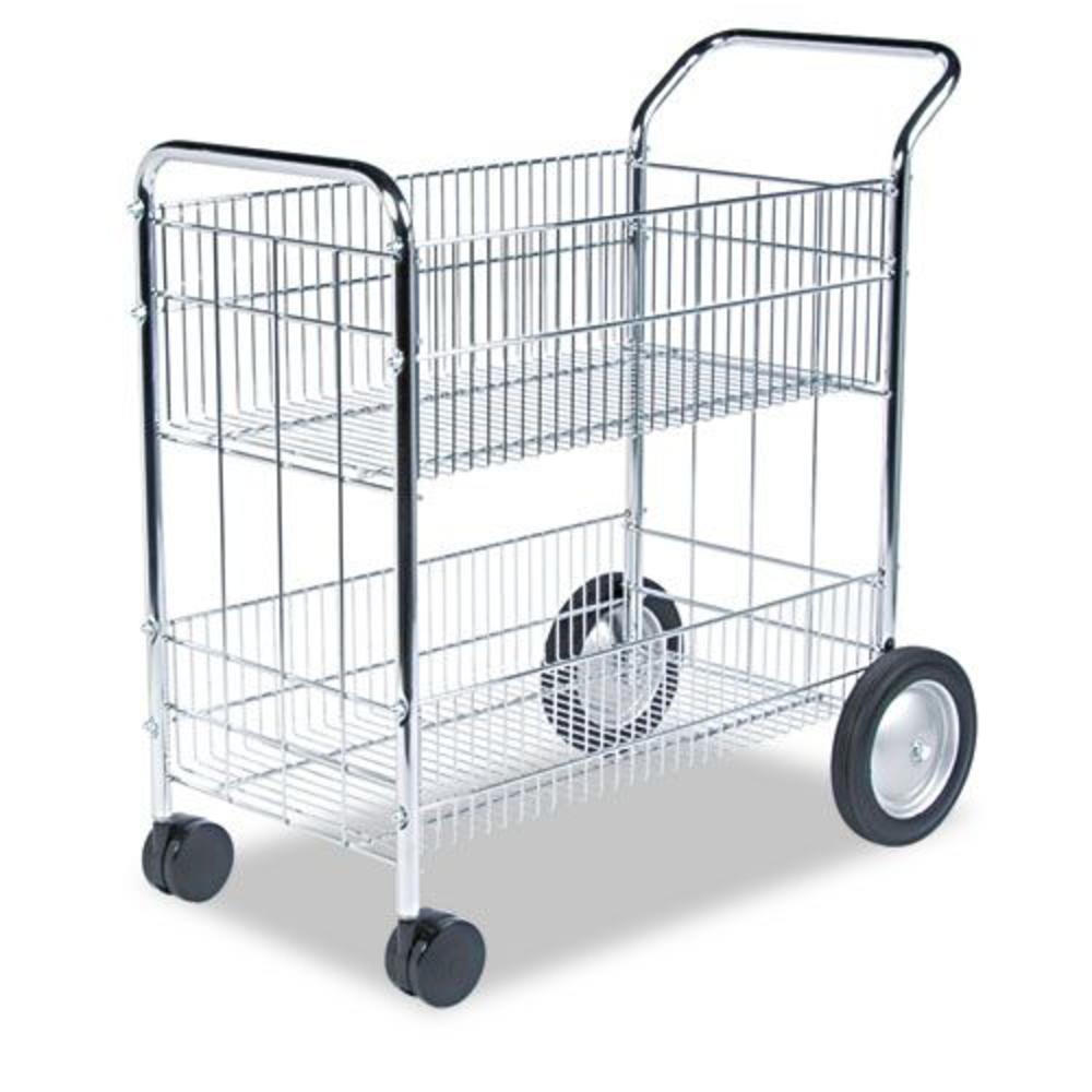 Wire Mail Cart, 150-Folder Capacity, Chrome Plated