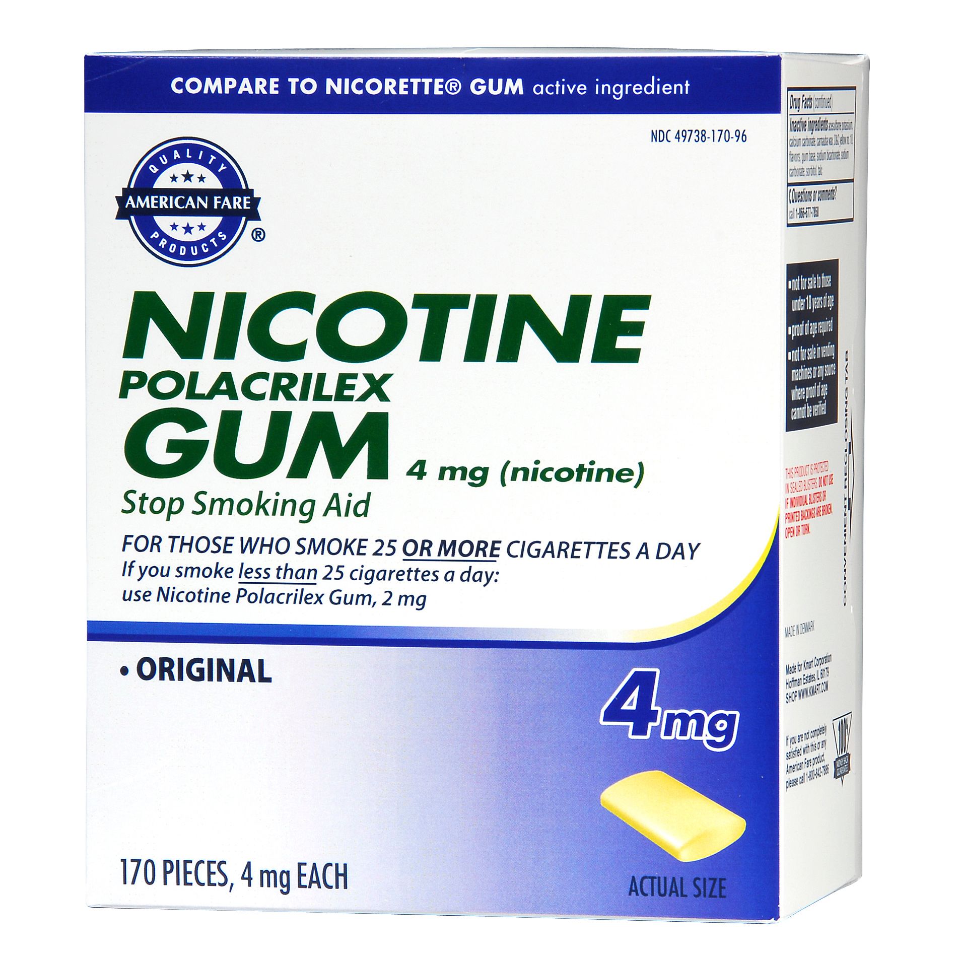 Nicorette Stop Smoking Aid, 4 mg, Gum, Original, 170 pieces Health