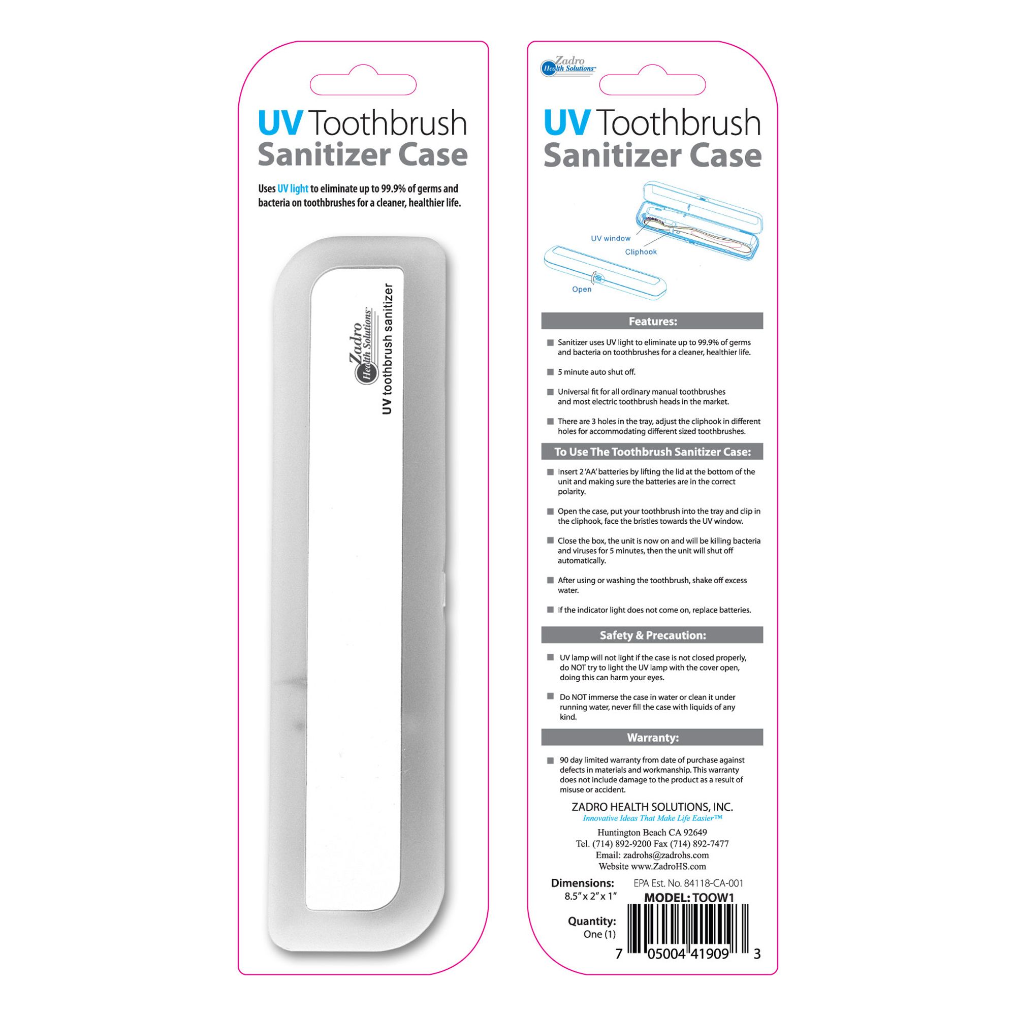 Zadro UV Toothbrush Disinfectant Scanner - White