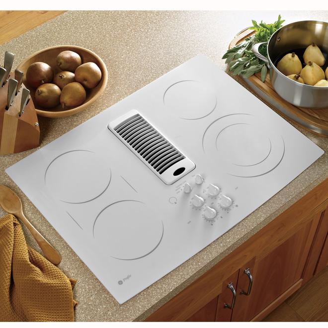 GE Profile PP989TNWW 30" Electric Downdraft Cooktop White Sears