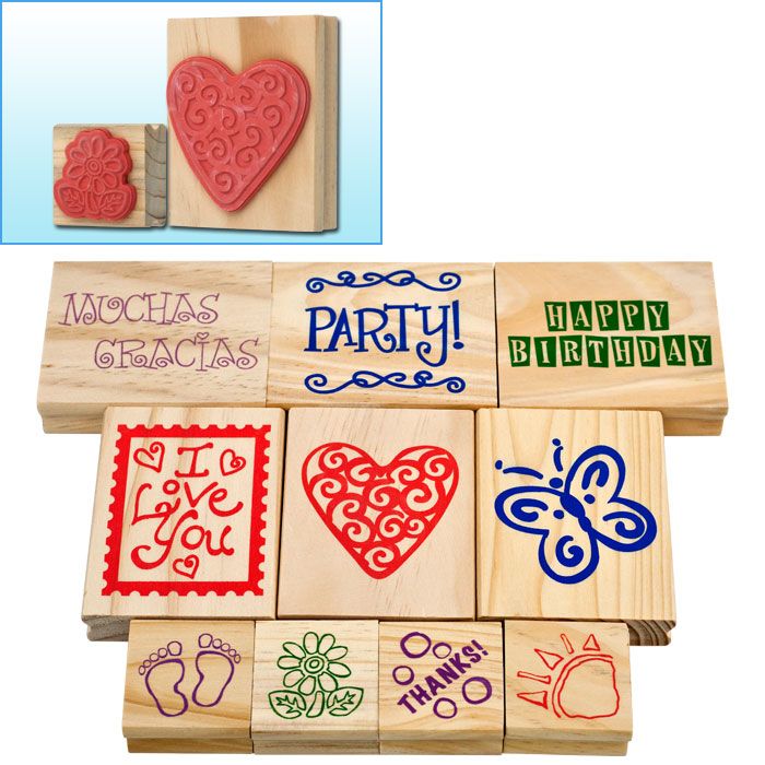 T Wood Mounted Rubber Stamp Set - 10 pc.