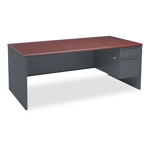 HON 38000 Right Pedestal L-Workstation Desk, Mahogany