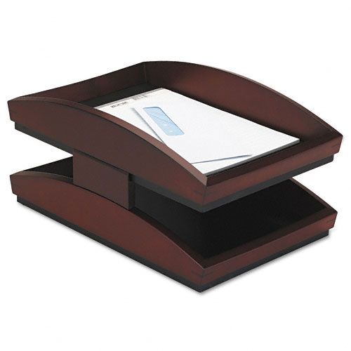 Two-Tier Wood Desk Tray, Letter, Mahogany