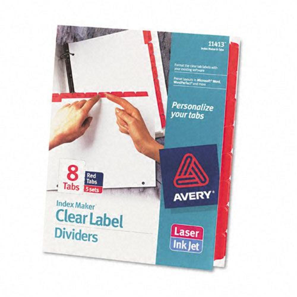 Clear Label Index Dividers, Red, Eight-Tab