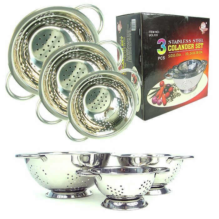 Chef Buddy Colander Set - 3 pc Stainless Steel Strainer Set