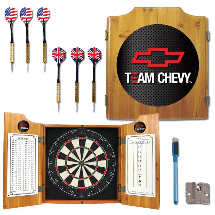 Team Chevy Racing Dart Cabinet Includes Darts and Board
