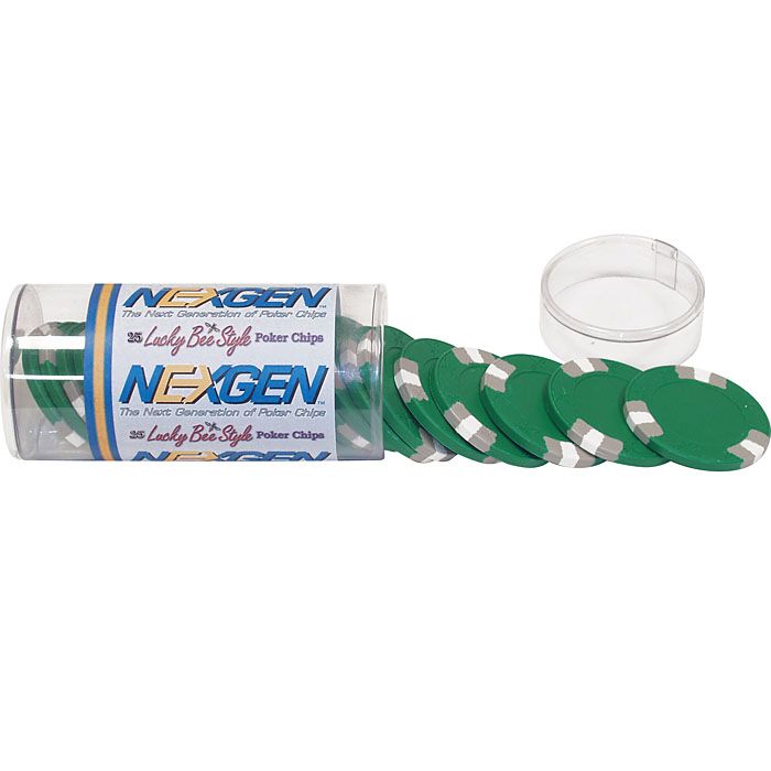 25 Green NexGen Lucky Bees Poker Chips in Retail Tube