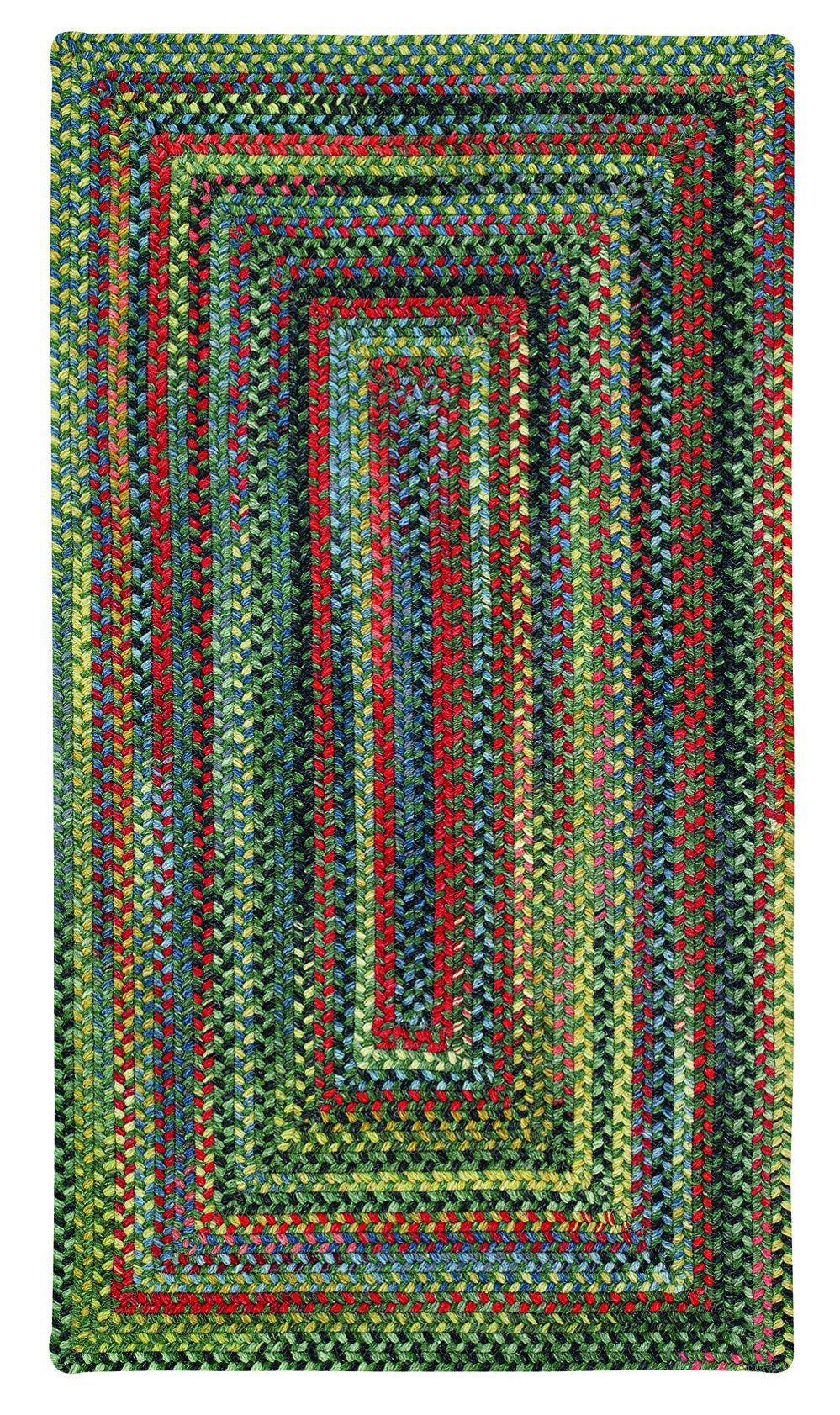 Capel American Song Concentric Rectangular Braided Rug-2'x8'-250 Green at mygofer.com