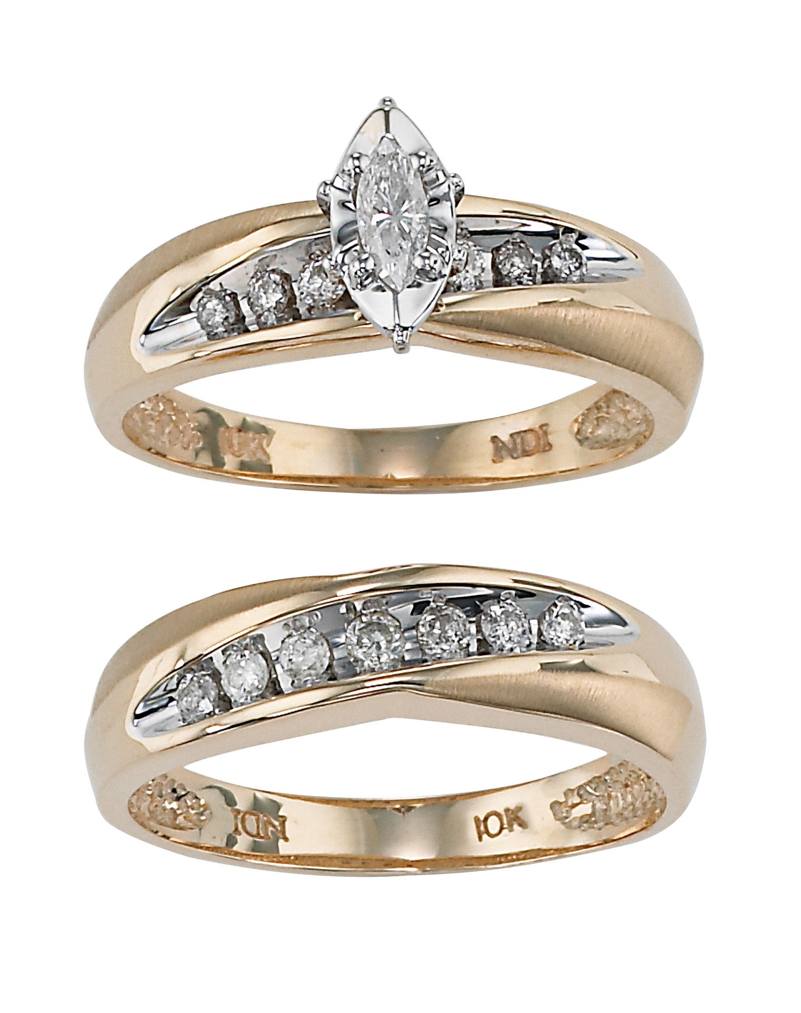 1/3 ct. t.w.* Marquise and Round Diamond Bridal Set in 10k Yellow Gold