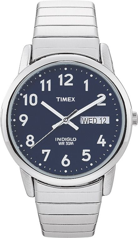 Timex Mens Calendar Day/Date Watch w/Silvertone Case, Blue Dial & ST Expansion Band at Kmart.com