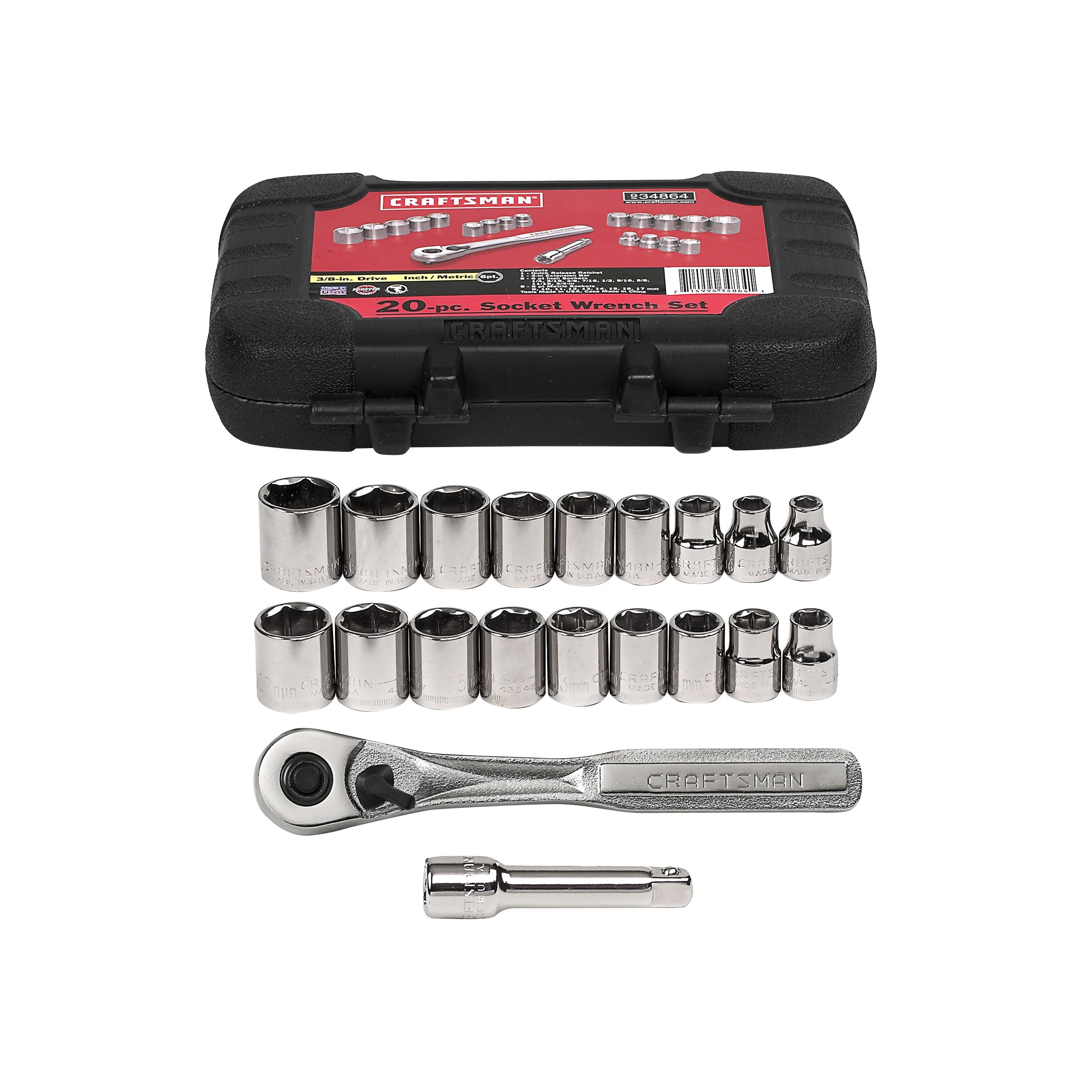 Craftsman 20 pc. 6 pt. Standard and Metric Easy Read 3/8 in. Dr. Socket Wrench Set at Craftsman.com