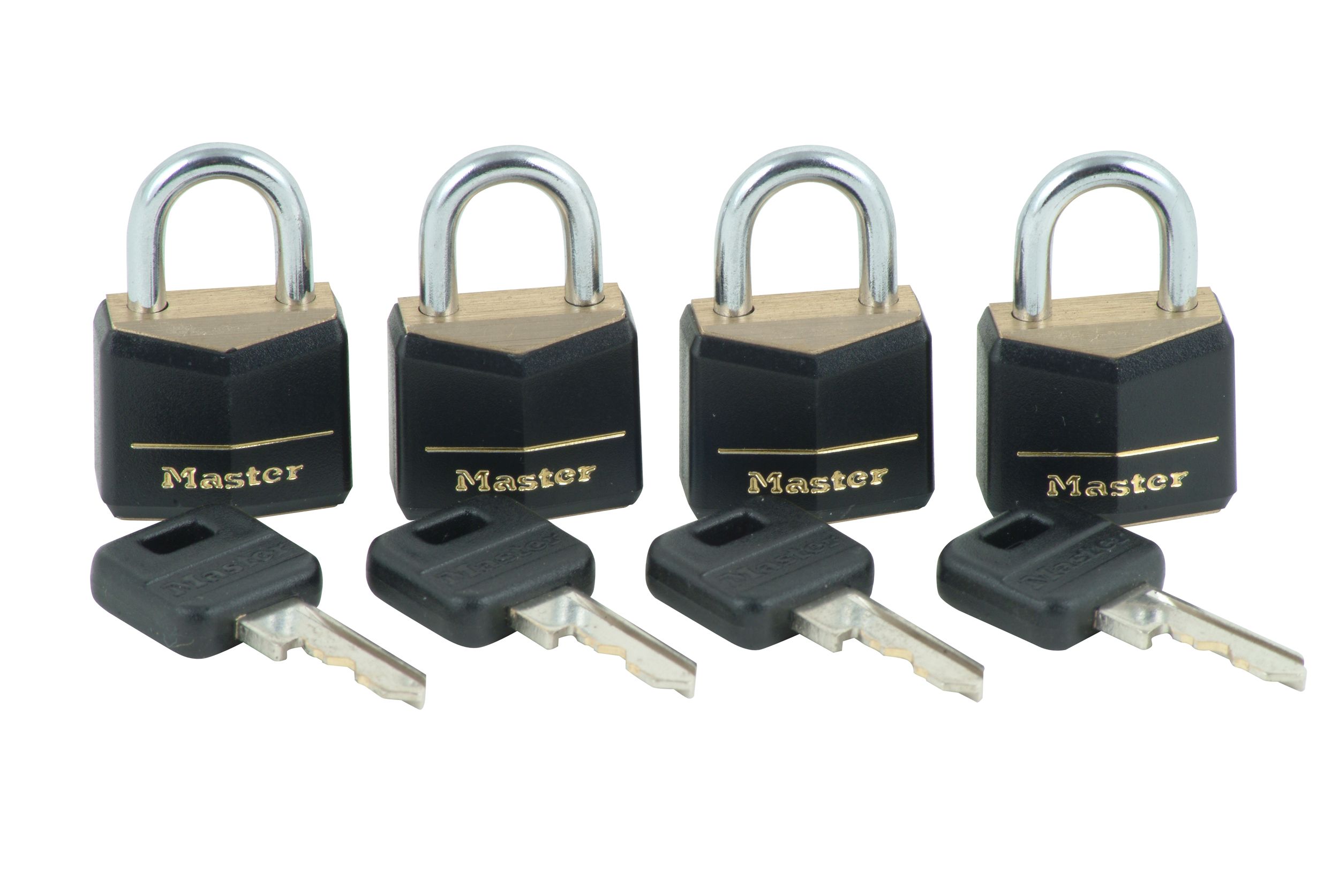 3/4 in. Covered Brass Padlock, 4 Pk., Black