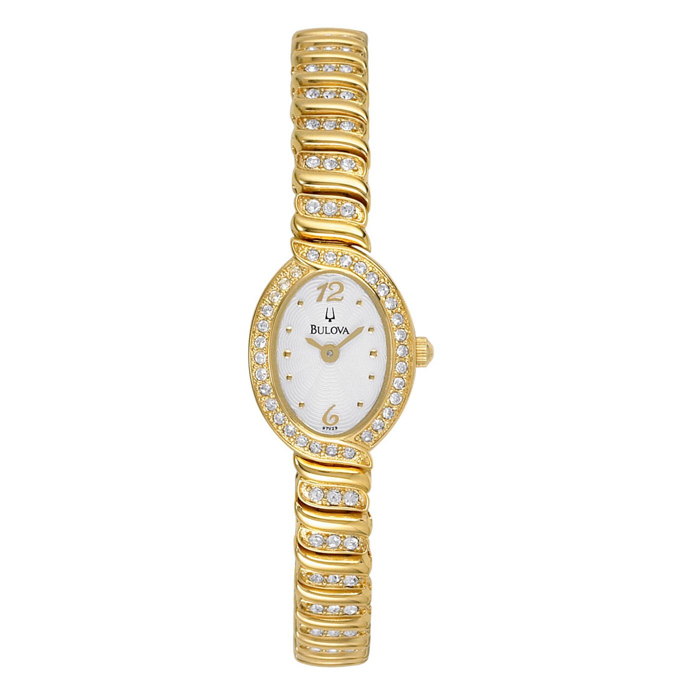 Bulova Ladies Dress Watch with Crystal Accented Bezel and  Mother-of-Pearl Dial at mygofer.com