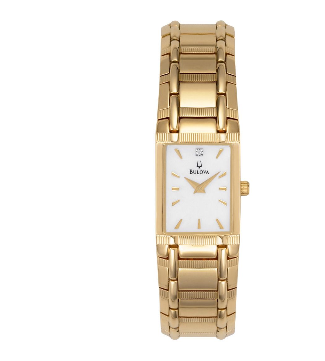 Bulova Ladies Diamond Accent Dress Watch with Mother-of-Pearl Dial and Goldtone Band at mygofer.com