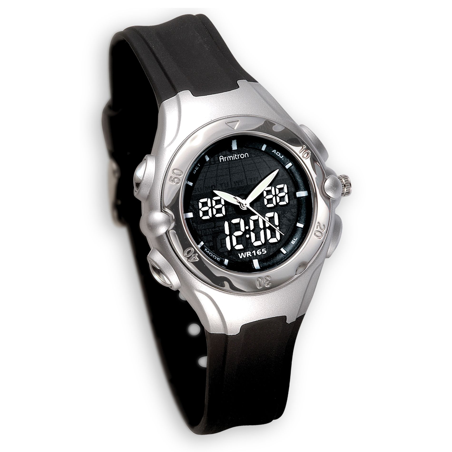 Mens Digital Calendar Date Watch with Black Dial and Black Resin Band