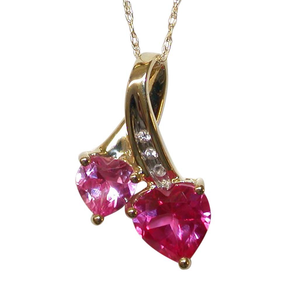 Pink and White Lab Created Sapphire Double Heart Pendant at mygofer.com