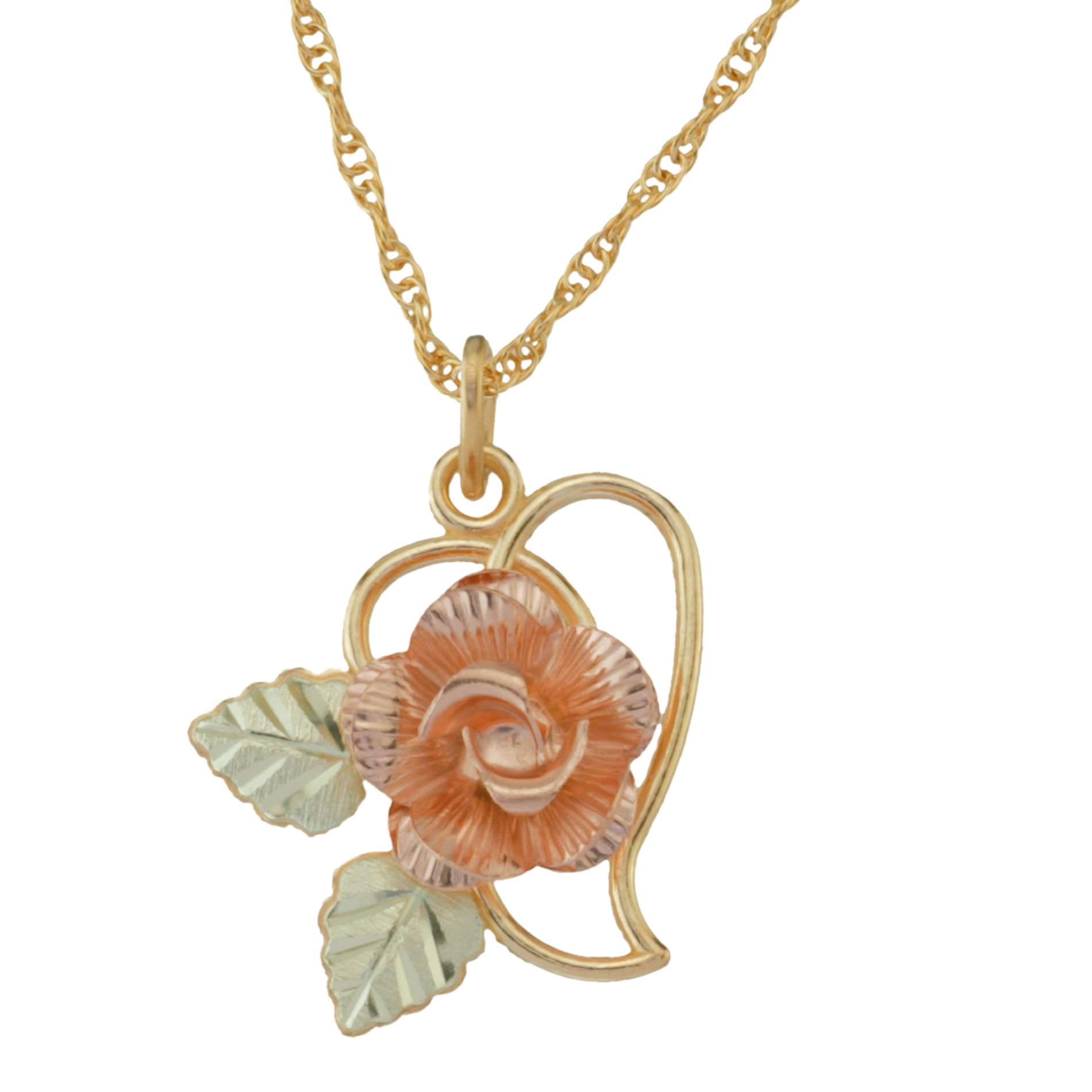 Black Hills Gold Tricolor 10K Gold Dakota Rose in a Heart Pendant at Kmart.com