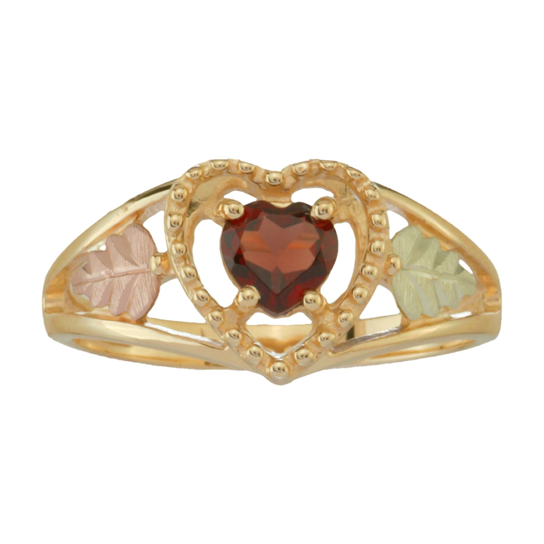 Tricolor 10K Gold Ladies Garnet Heart Ring