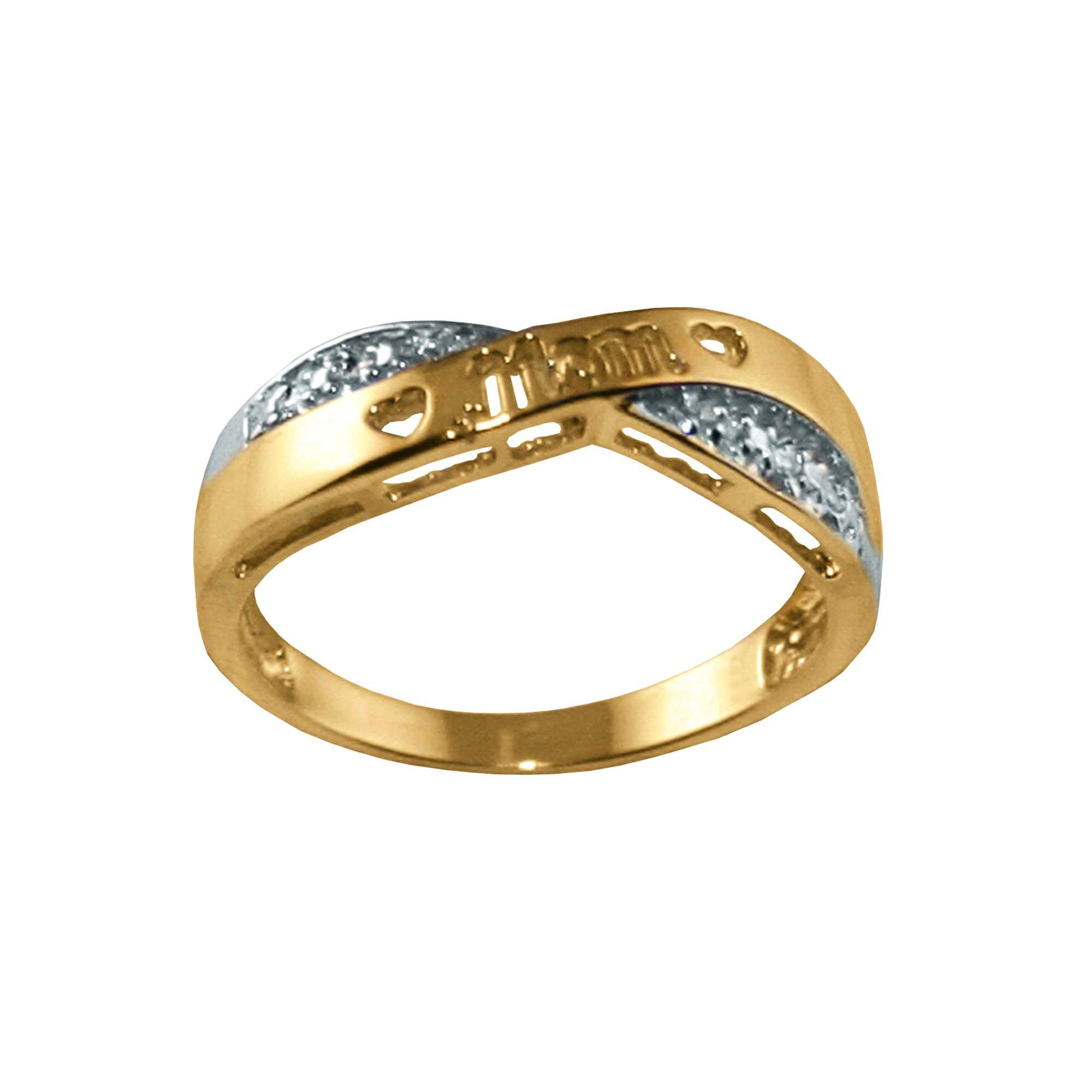 Women's Diamond Accent Mom Crossover Ring in 10K Yellow Gold at mygofer.com