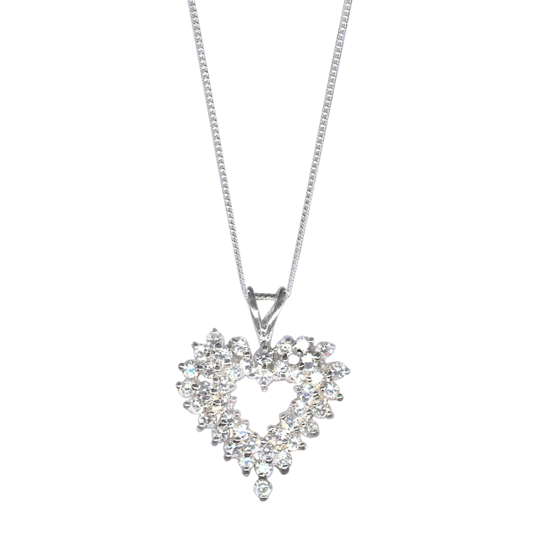 White Cubic Zirconia Encrusted Heart Pendant.  Sterling Silver                                                                   at mygofer.com
