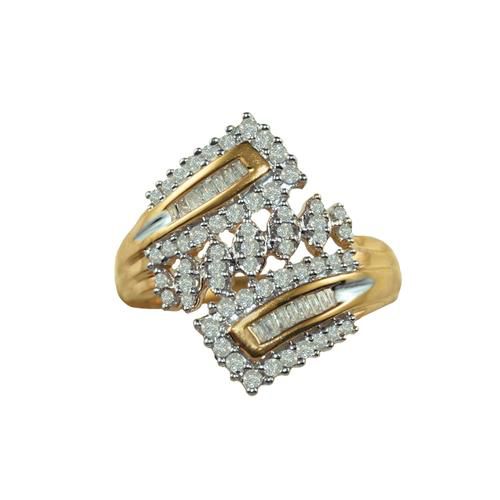 1/&#178;ct tw Round and Baguette Marquise Shaped Bypass Ring in 10K Yellow Gold