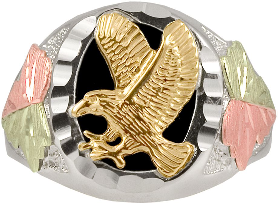 Mens Onyx Eagle Ring. 10K Yellow, 12K Pink & 12K Green Gold & Sterling Silver
