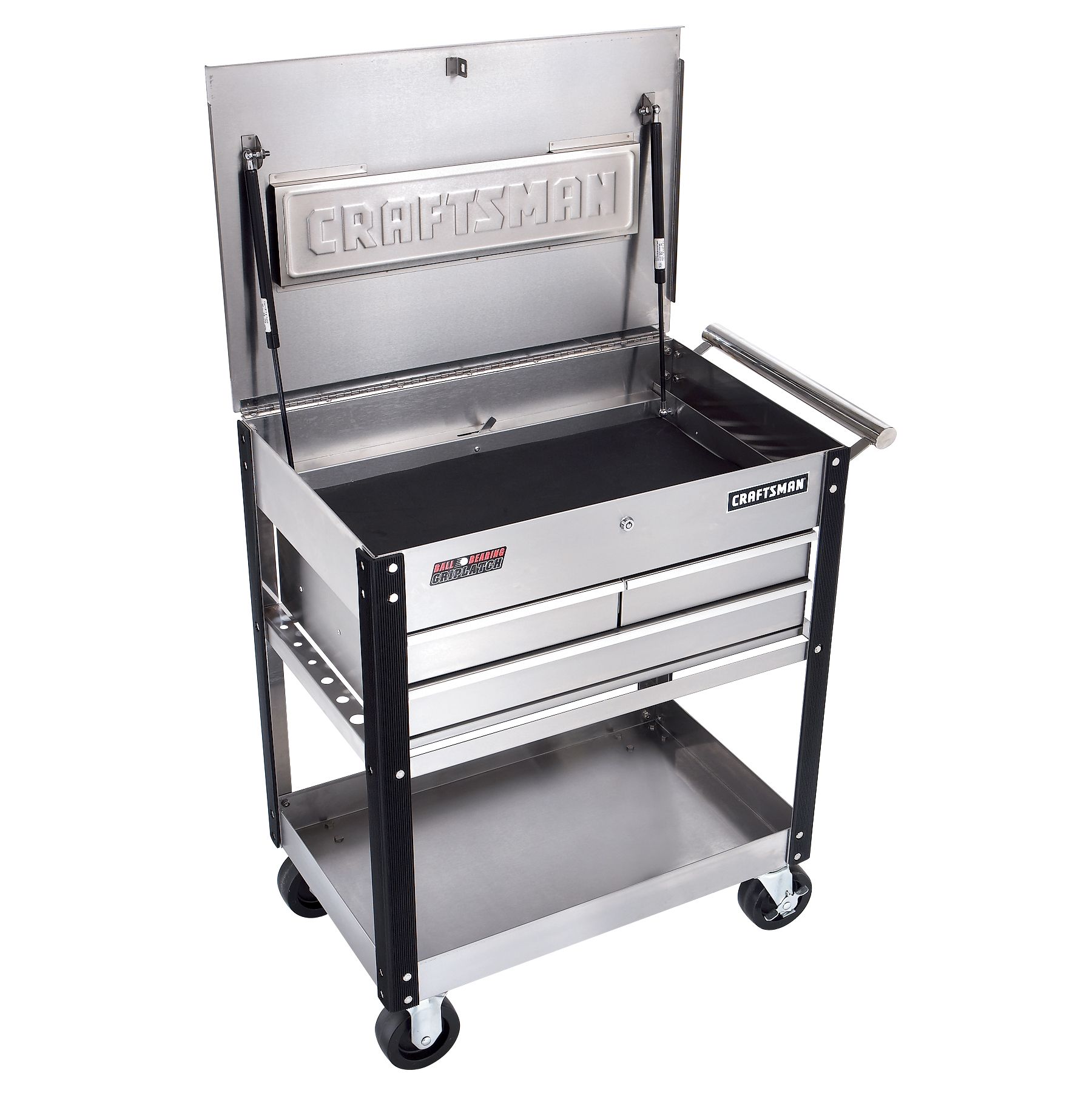 Craftsman 3-Drawer Ball-Bearing GRIPLATCH&reg; Utility Cart - Stainless Steel