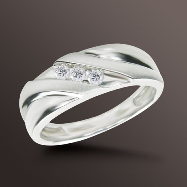 Mens Diamond Accent 3-Stone Ring. 10K White Gold_in Size 10.5