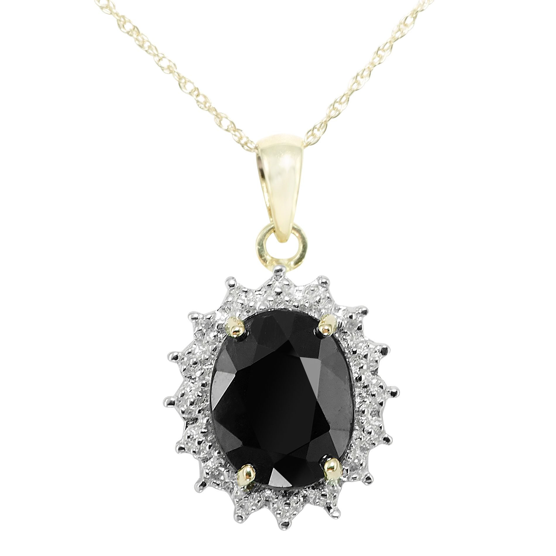 Black Sapphire and Diamond Accent Starburst Pendant. 10K Yellow Gold                                                             at mygofer.com