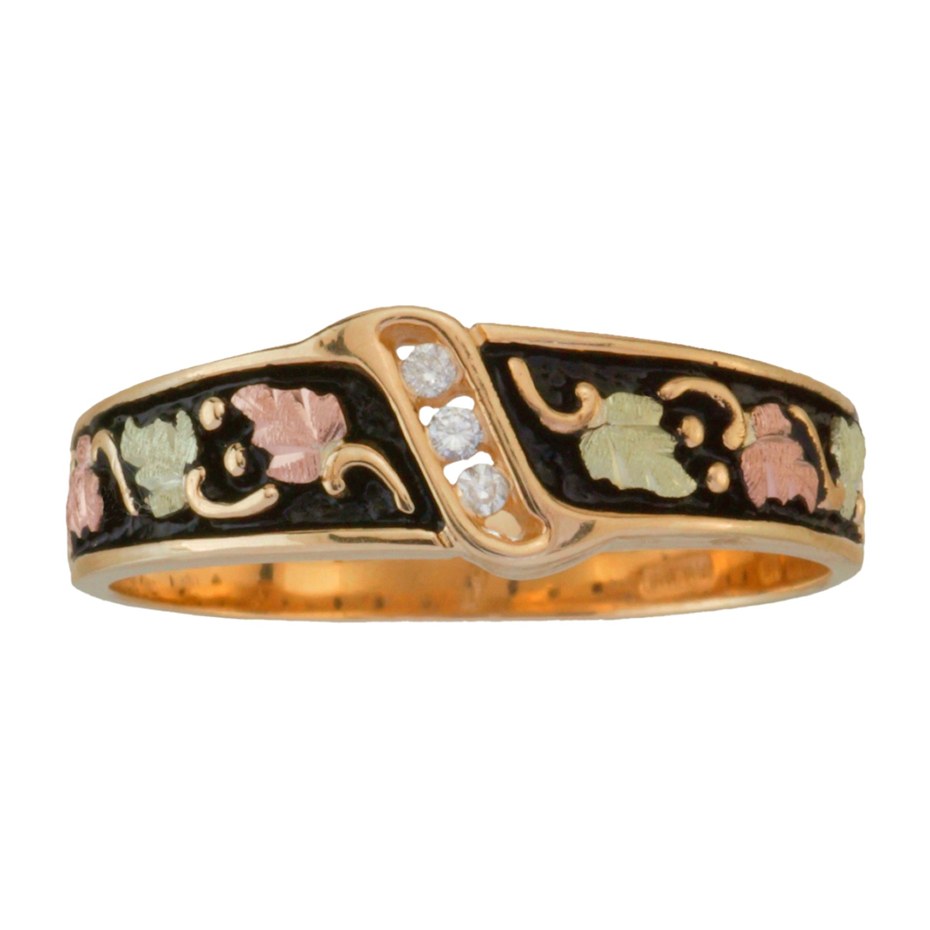 Tricolor 10K Gold Men's Antiqued Diamond Accent Band Ring