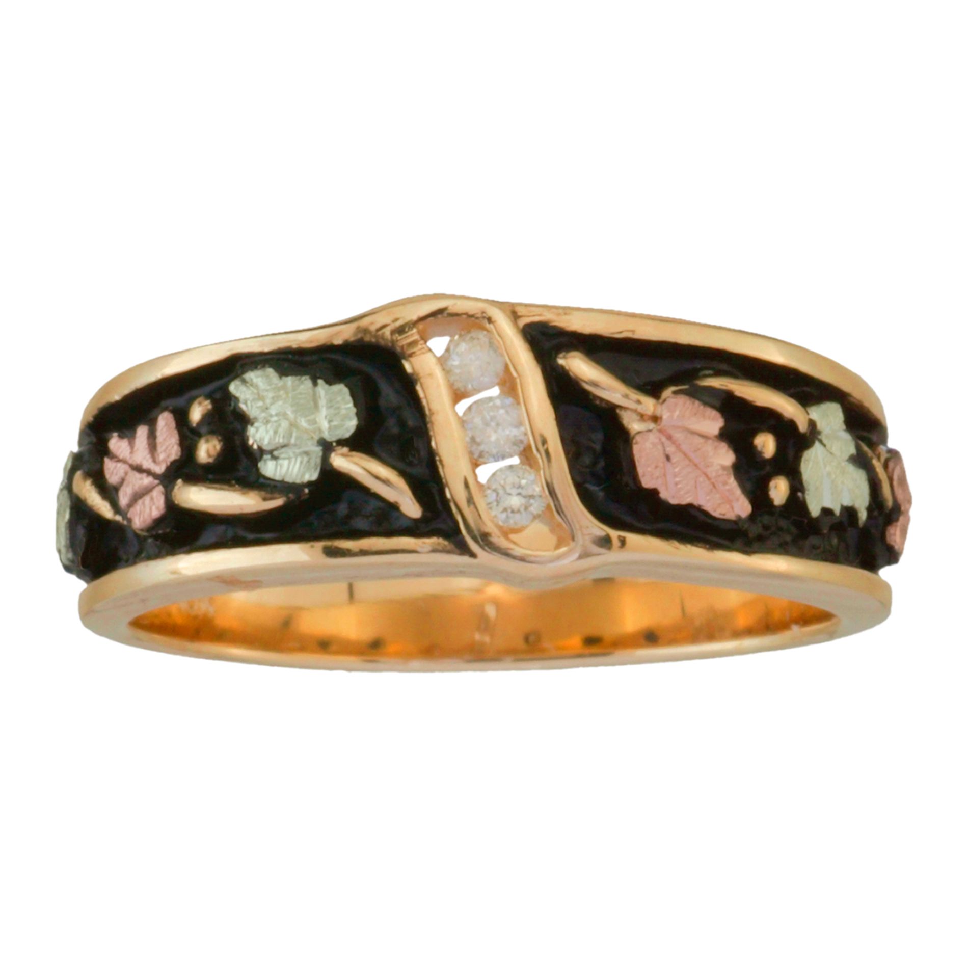 Tricolor 10K Gold Ladies' Antiqued Diamond Accent Band Ring