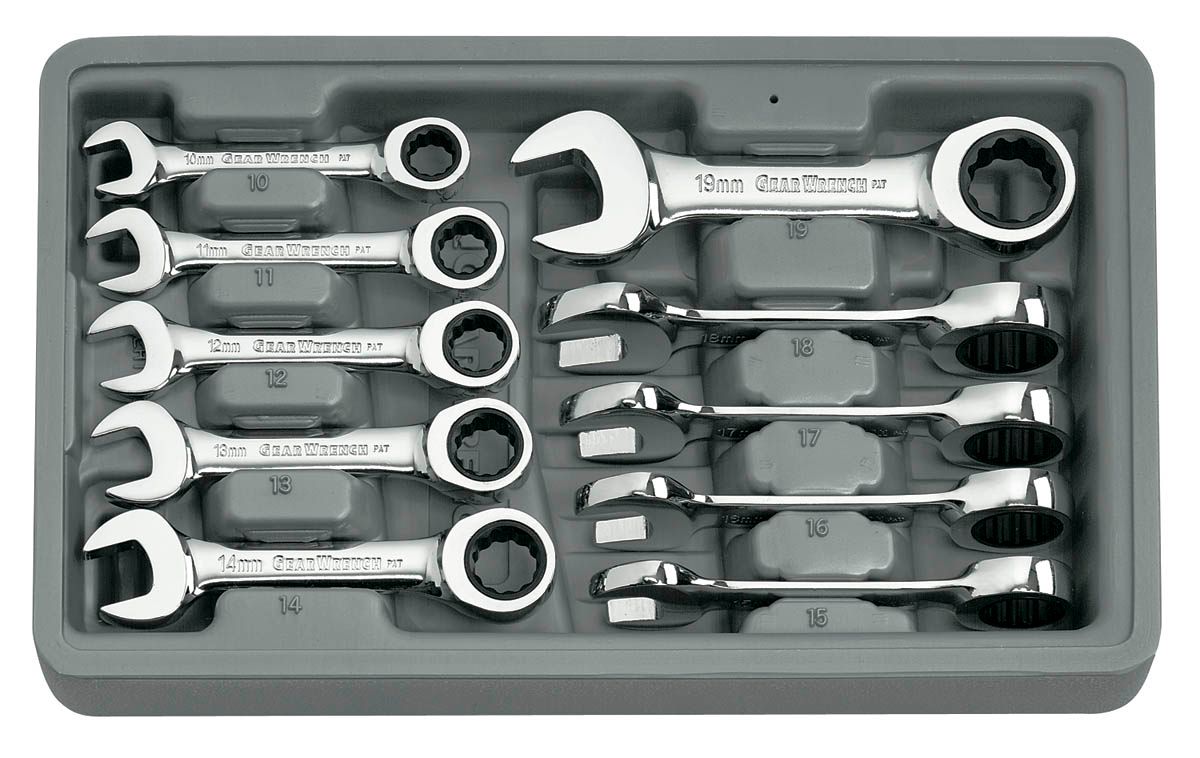10 Pc Stubby Combination Ratcheting Wrench Set Metric