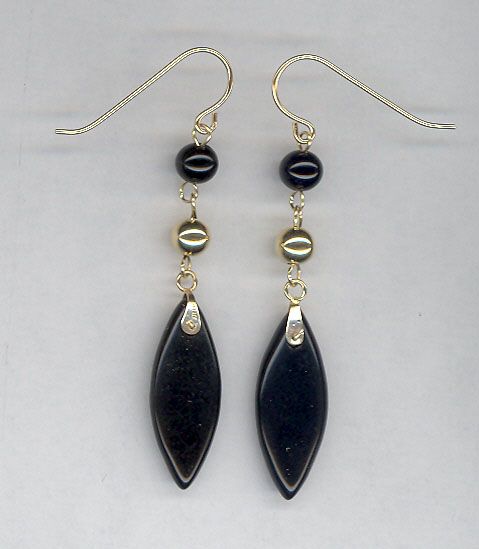 Black Onyx dangle Earrings. 14k Yellow Gold                                                                                      at mygofer.com